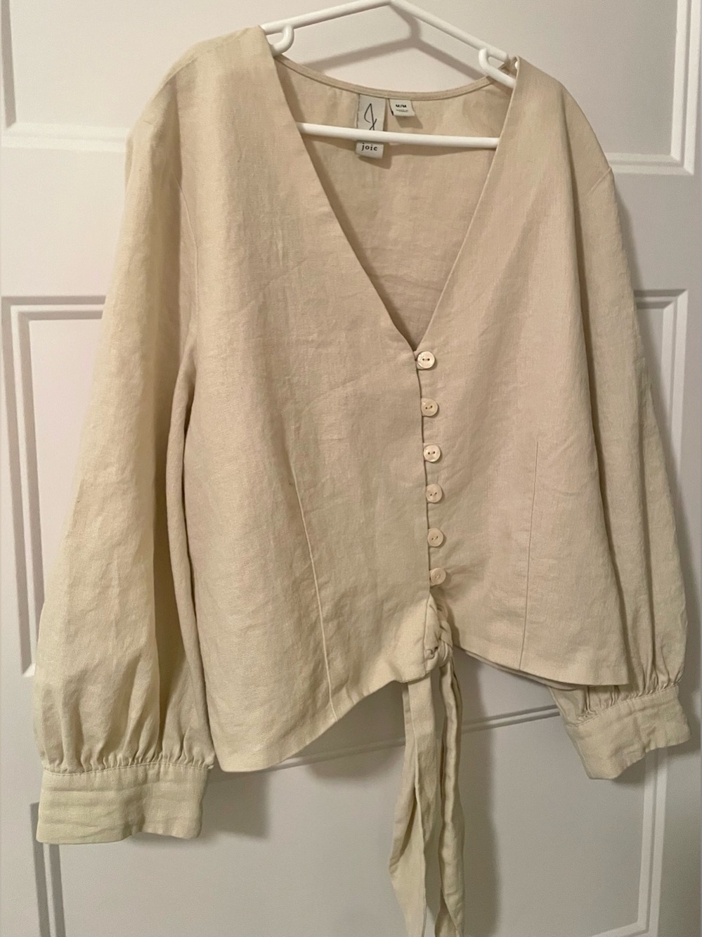 Joie linen-blend tie front button down boho blouse